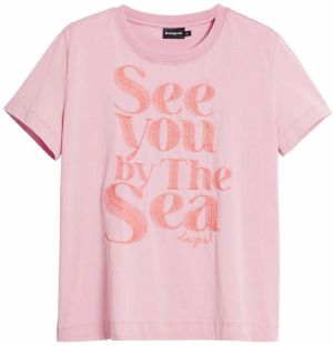 Desigual Tričko 'Message'  marhuľová / ružová