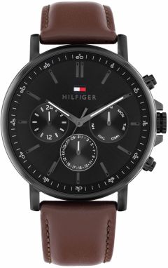 TOMMY HILFIGER Analógové hodinky 'TYSON'  tmavohnedá / brusnicová / čierna / biela