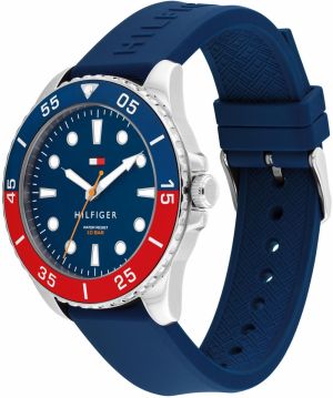 TOMMY HILFIGER Analógové hodinky 'OCEANIC'  námornícka modrá / jasne červená / strieborná / biela