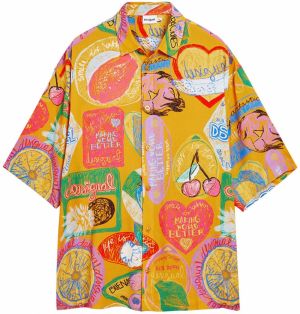 Desigual Košeľa  zelená / oranžová / ružová / červená