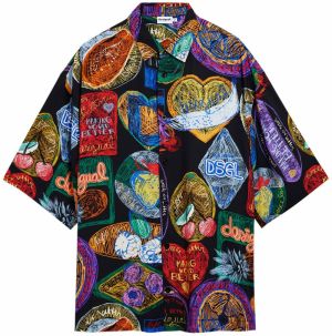 Desigual Košeľa  modrá / fialová / ohnivo červená / čierna
