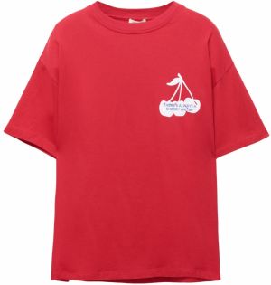 Pull&Bear Tričko  svetlomodrá / tmavočervená / biela