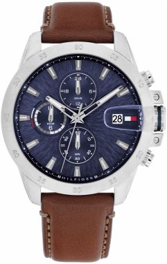 TOMMY HILFIGER Analógové hodinky 'JAMESON'  námornícka modrá / koňaková / strieborná / biela