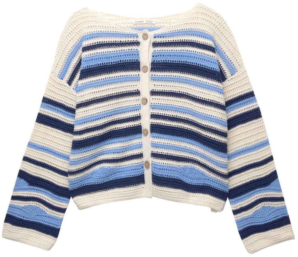 Pull&Bear Kardigán  námornícka modrá / azúrová / šedobiela