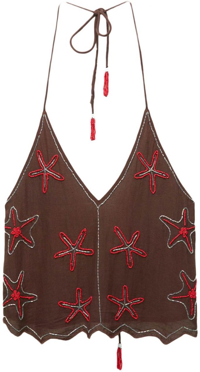 Pull&Bear Top  tmavohnedá / červená / biela