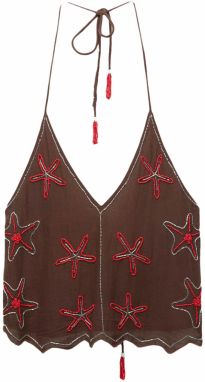 Pull&Bear Top  tmavohnedá / červená / biela