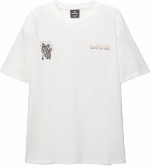 Pull&Bear Tričko  olivová / oranžová / čierna / biela
