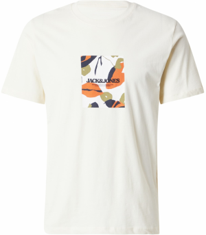 JACK & JONES Tričko  olivová / oranžová / čierna / biela ako vlna