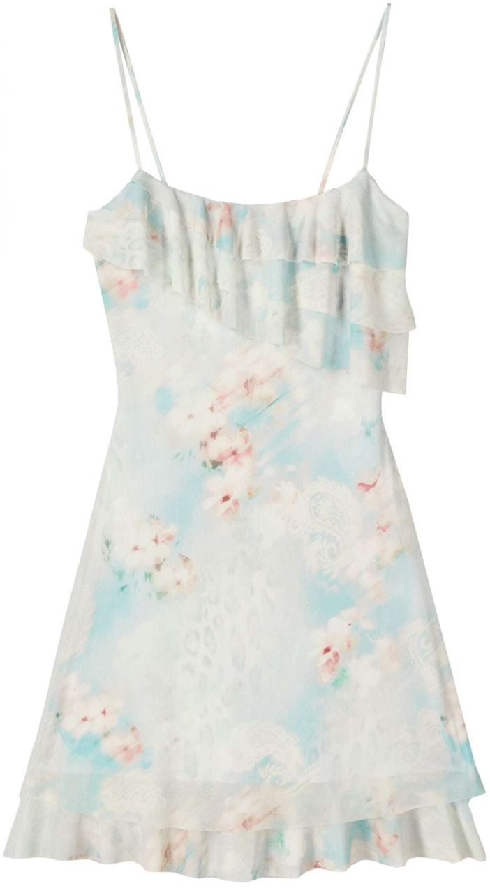 Bershka Kokteilové šaty  svetlomodrá / ružová / biela