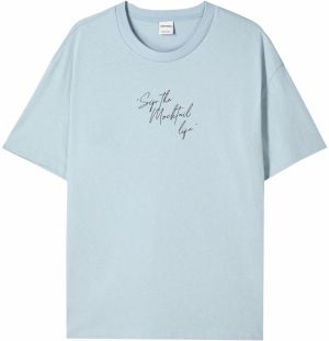 Bershka Tričko  nebesky modrá / oranžová / ružová / čierna