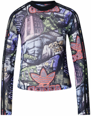 ADIDAS ORIGINALS Tričko 'Adidas x Jeremy Scott'  modrosivá / citrónová žltá / pastelovo červená / čierna