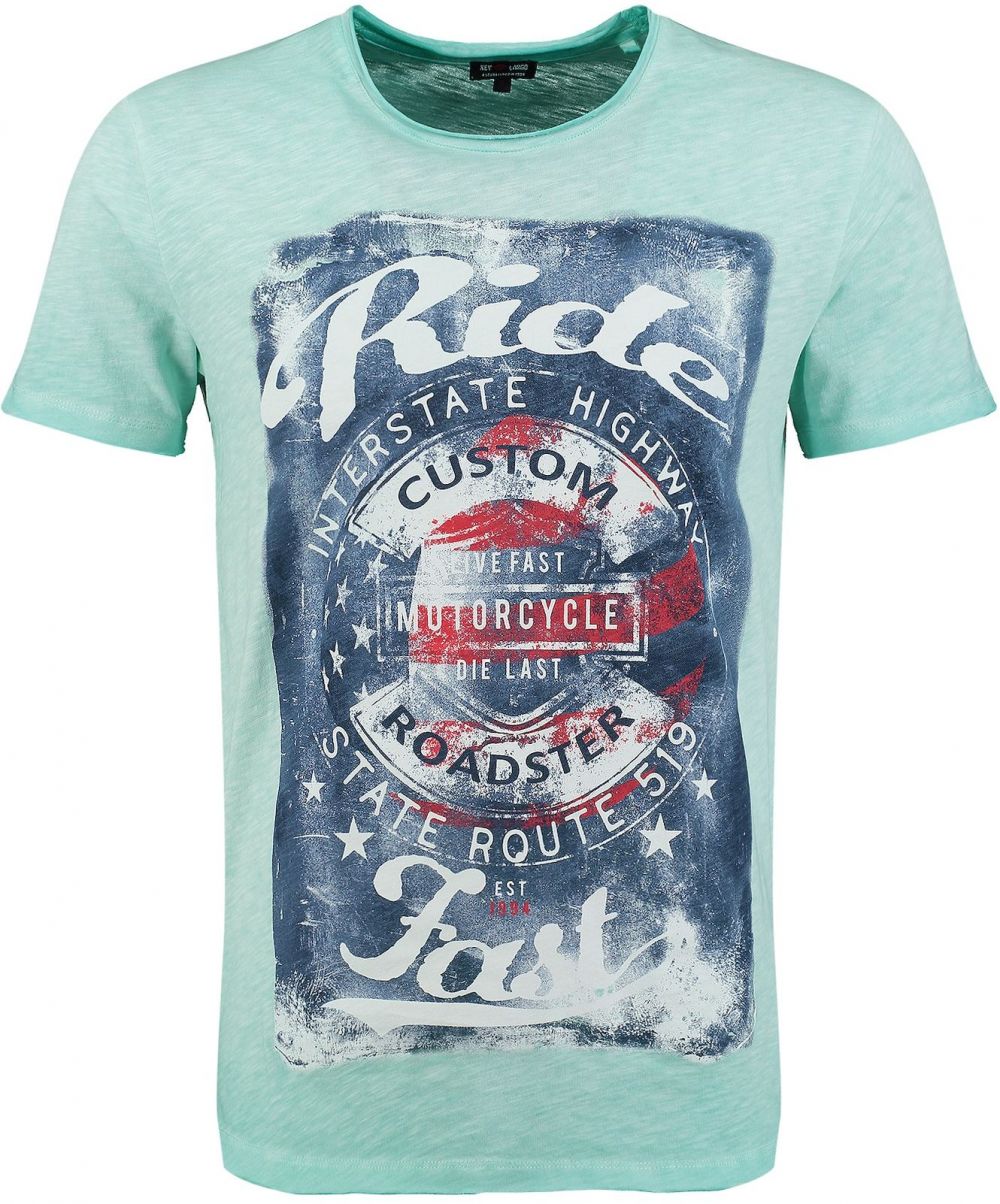 Key Largo Tričko 'Fast'  modrá denim / mätová / červená