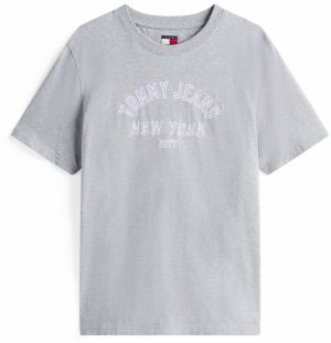 Tommy Jeans Tričko  sivá melírovaná / fialová / biela