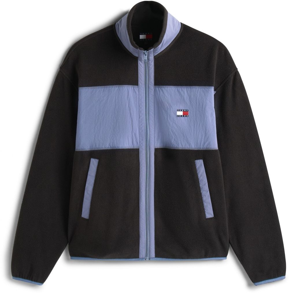 Tommy Jeans Flisová bunda  modrosivá / čierna