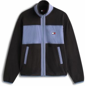 Tommy Jeans Flisová bunda  modrosivá / čierna