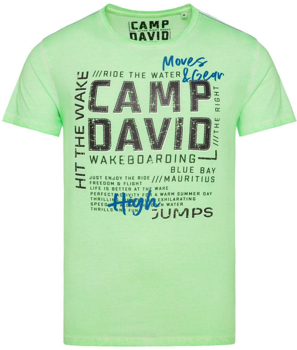 CAMP DAVID Tričko  modrá / neónovo zelená / čierna / biela