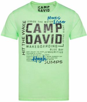 CAMP DAVID Tričko  modrá / neónovo zelená / čierna / biela
