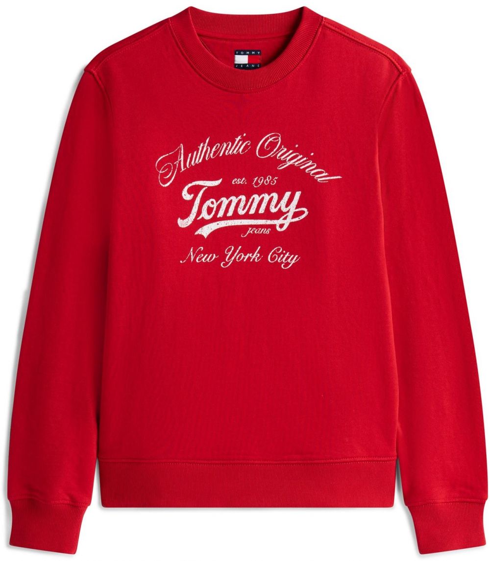 Tommy Jeans Mikina 'ESSENTIAL'  červená / biela