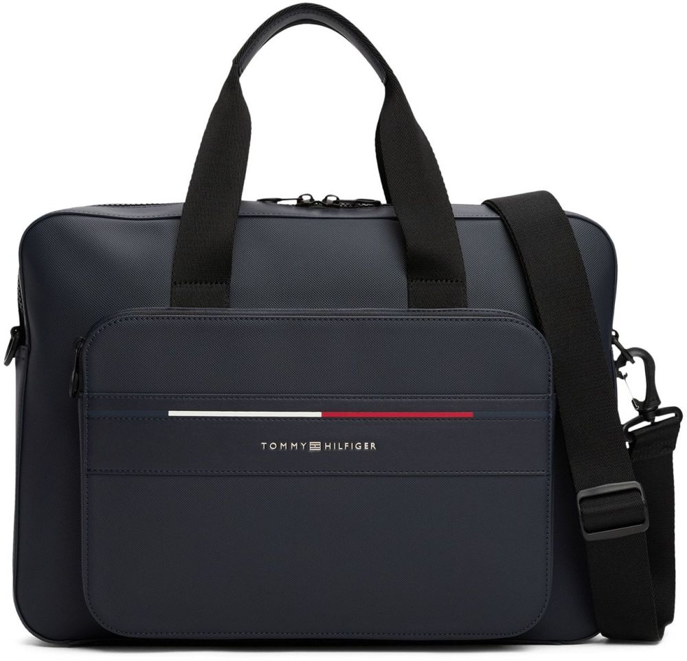 TOMMY HILFIGER Taška na notebook 'FOUNDATION'  tmavomodrá / jasne červená / biela