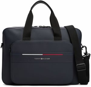 TOMMY HILFIGER Taška na notebook 'FOUNDATION'  tmavomodrá / jasne červená / biela