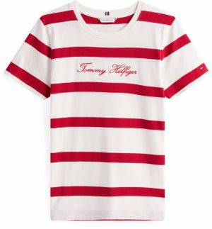 TOMMY HILFIGER Tričko  ohnivo červená / biela