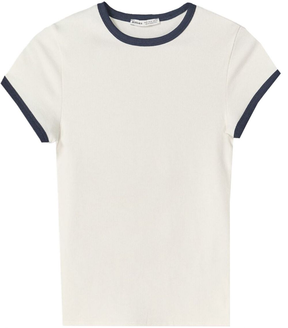 Bershka Tričko  tmavomodrá / biela