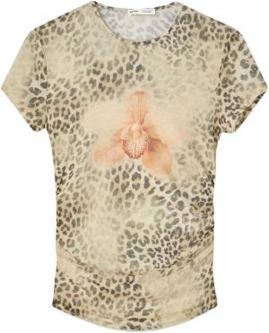Bershka Tričko  nebielená / tmavohnedá / marhuľová / mandarínková