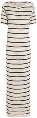 TOMMY HILFIGER Pletené šaty 'POINTELLE'  slonová kosť / námornícka modrá
