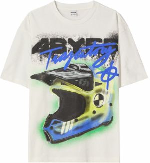 Bershka Tričko  modrá / limetková / čierna / šedobiela