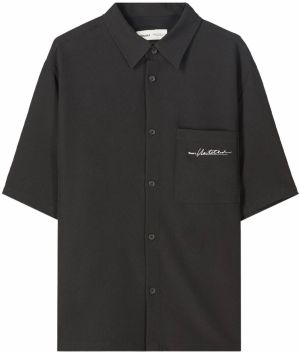 Bershka Košeľa  čierna / šedobiela