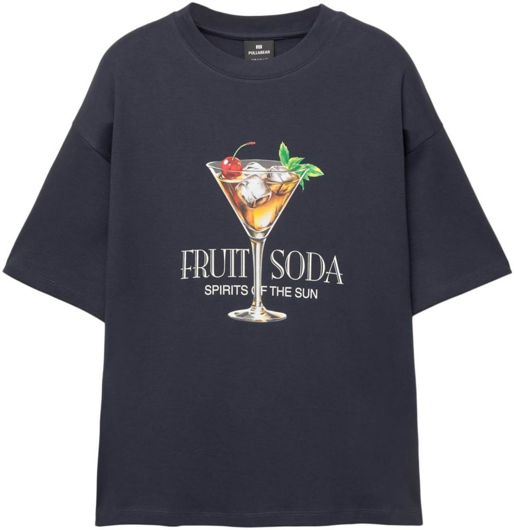 Pull&Bear Tričko 'FRUITS SODA'  námornícka modrá / zelená / červená / biela