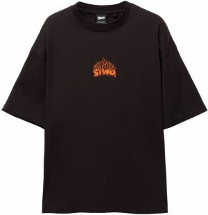 Pull&Bear Tričko 'STWD'  oranžová / čierna