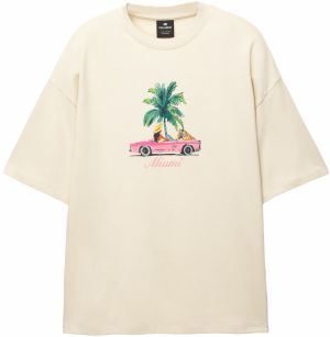 Pull&Bear Tričko 'MIAMI'  nebielená / smaragdová / oranžová / ružová