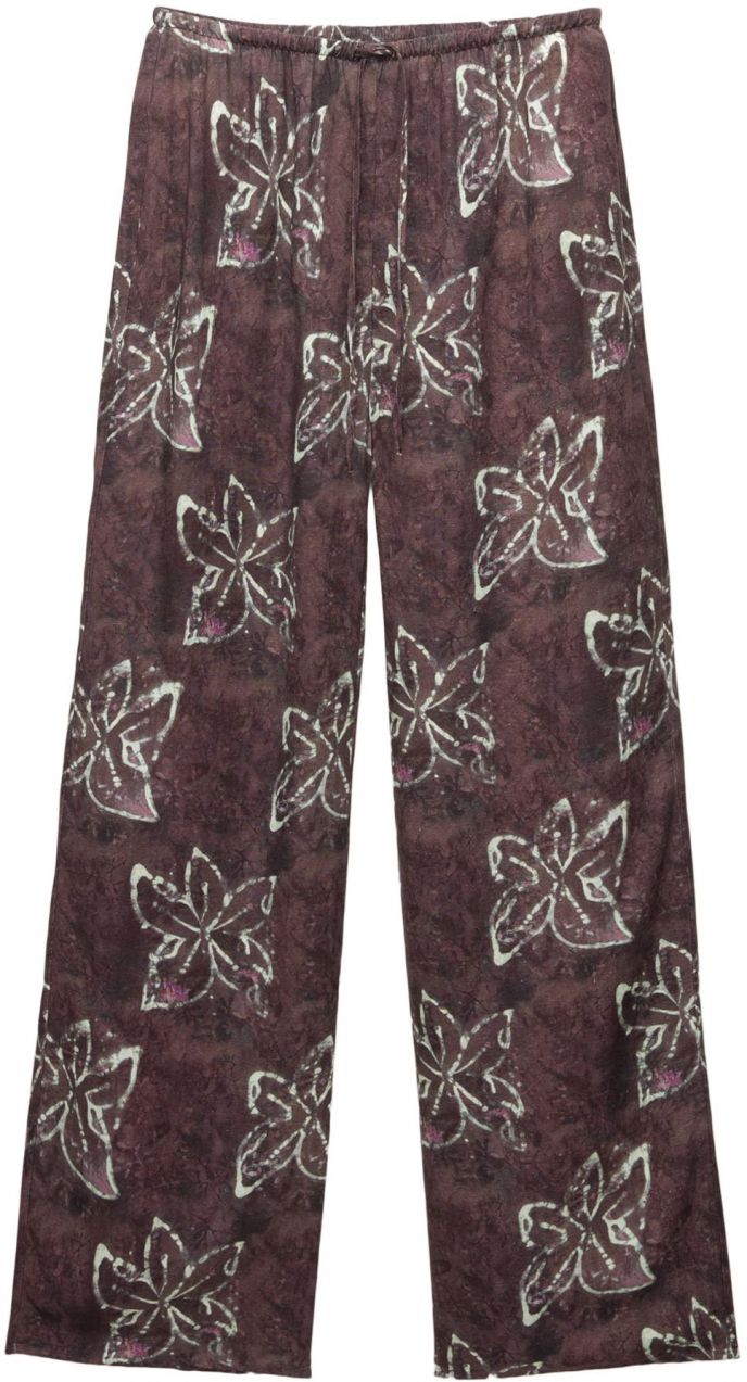 Pull&Bear Nohavice 'HIBISCUS'  čokoládová / fialová / baklažánová / biela