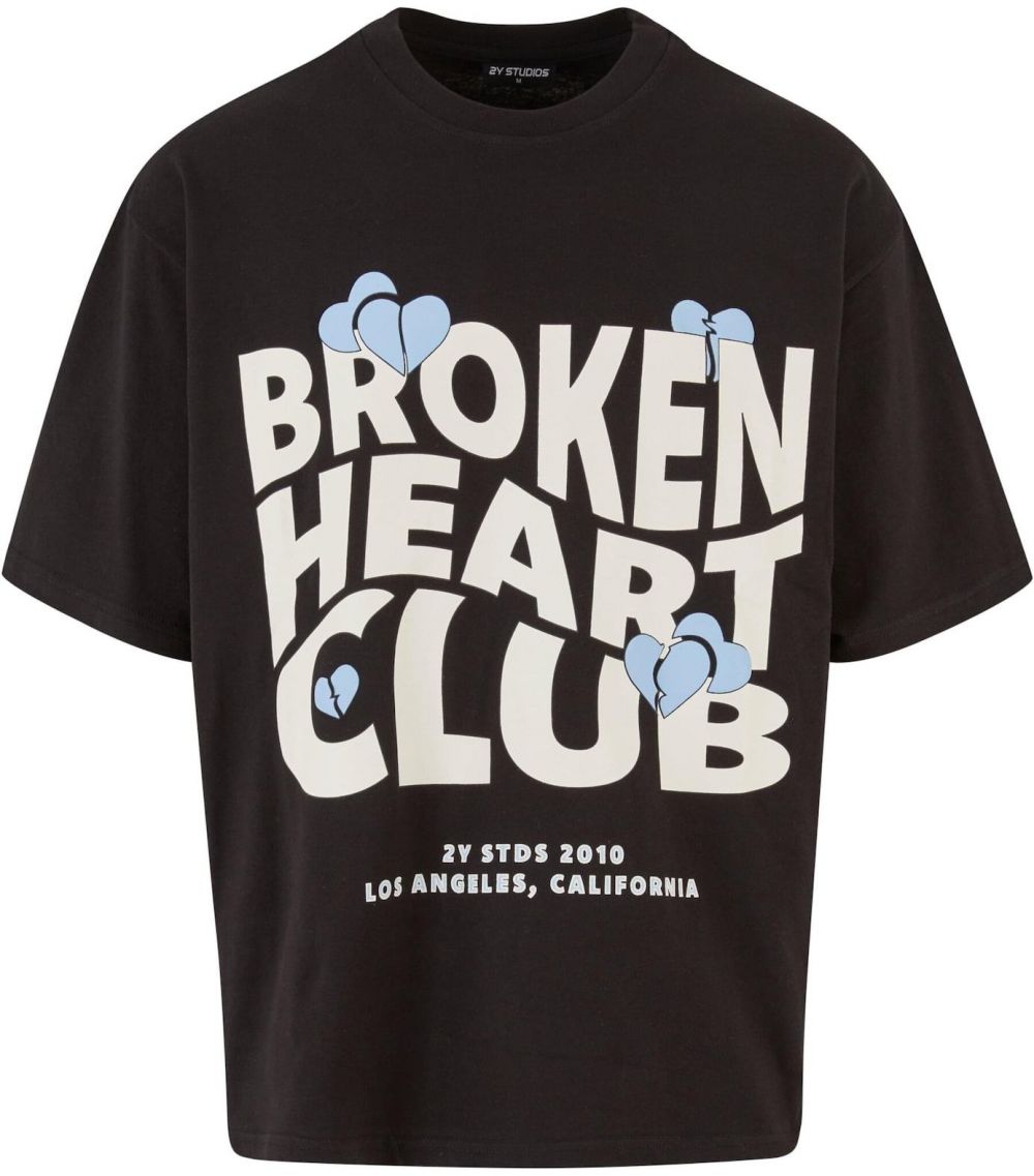 2Y Studios Tričko 'Broken Heart Club'  krémová / svetlomodrá / čierna