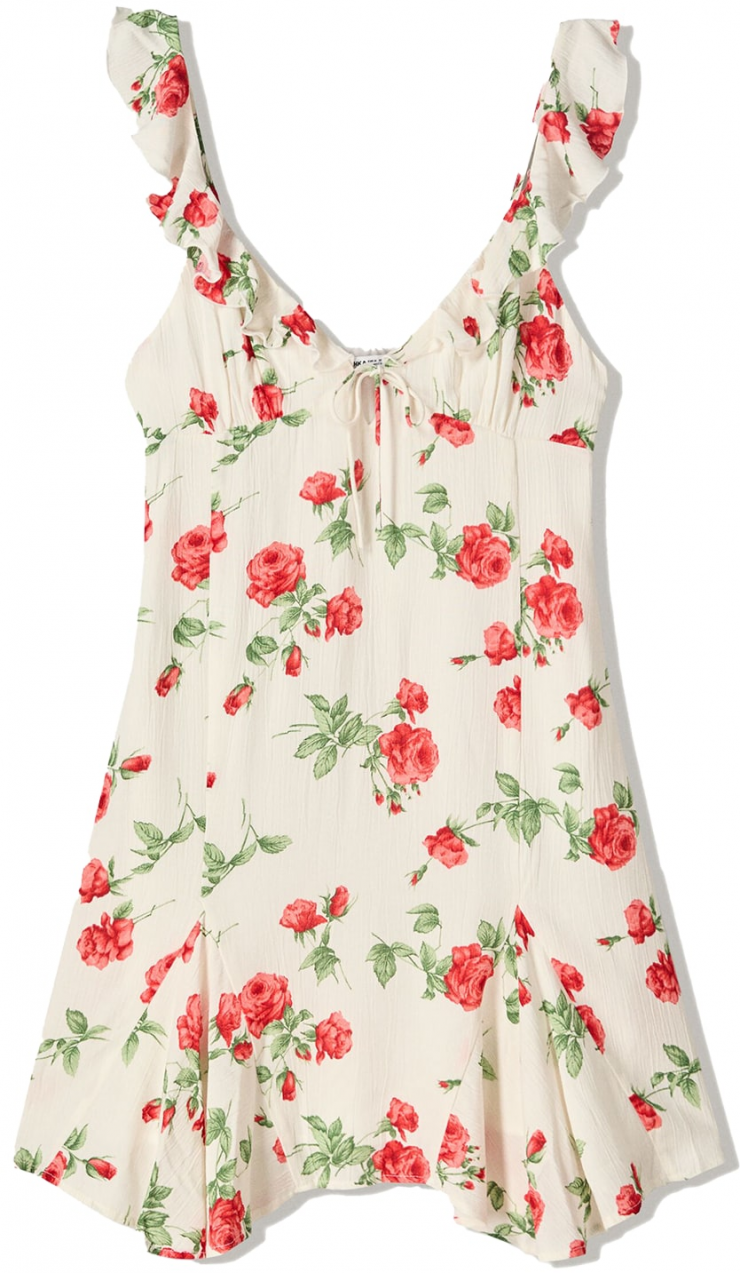 Bershka Letné šaty  zelená / tmavozelená / červená / biela