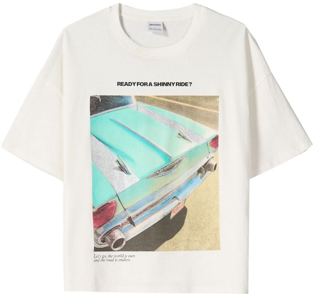 Bershka Tričko  vodová / kapučíno / čierna / šedobiela