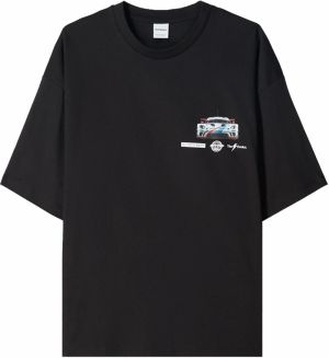 Bershka Tričko 'RACING CARS'  modrá / svetlosivá / čierna / biela