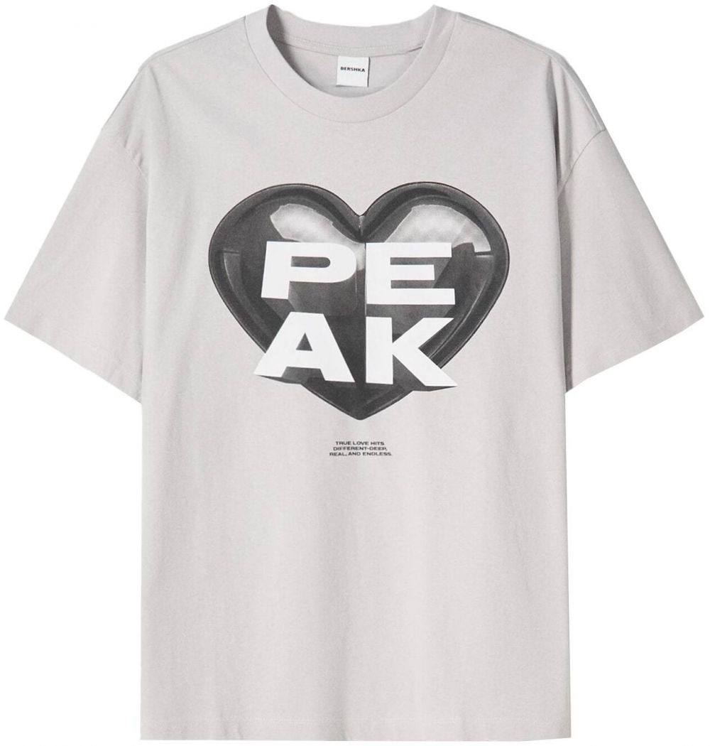Bershka Tričko 'PEAK'  sivá / tmavosivá / čierna / šedobiela