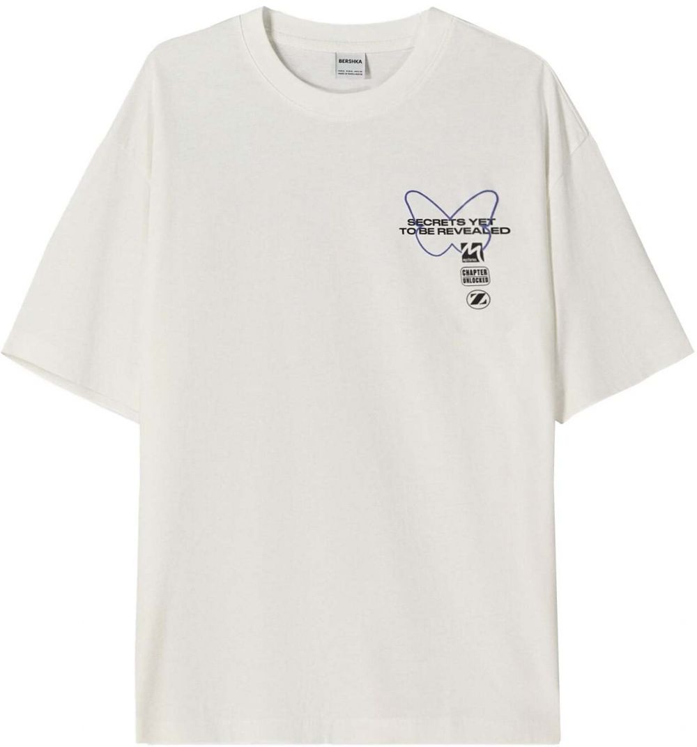 Bershka Tričko  kobaltovomodrá / čierna / šedobiela