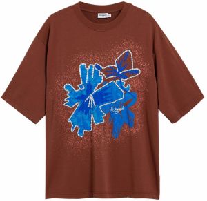 Desigual Tričko  modrá / hnedá / biela