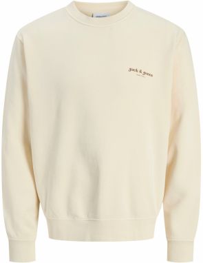 JACK & JONES Mikina 'JJEDover'  hnedá / biela ako vlna