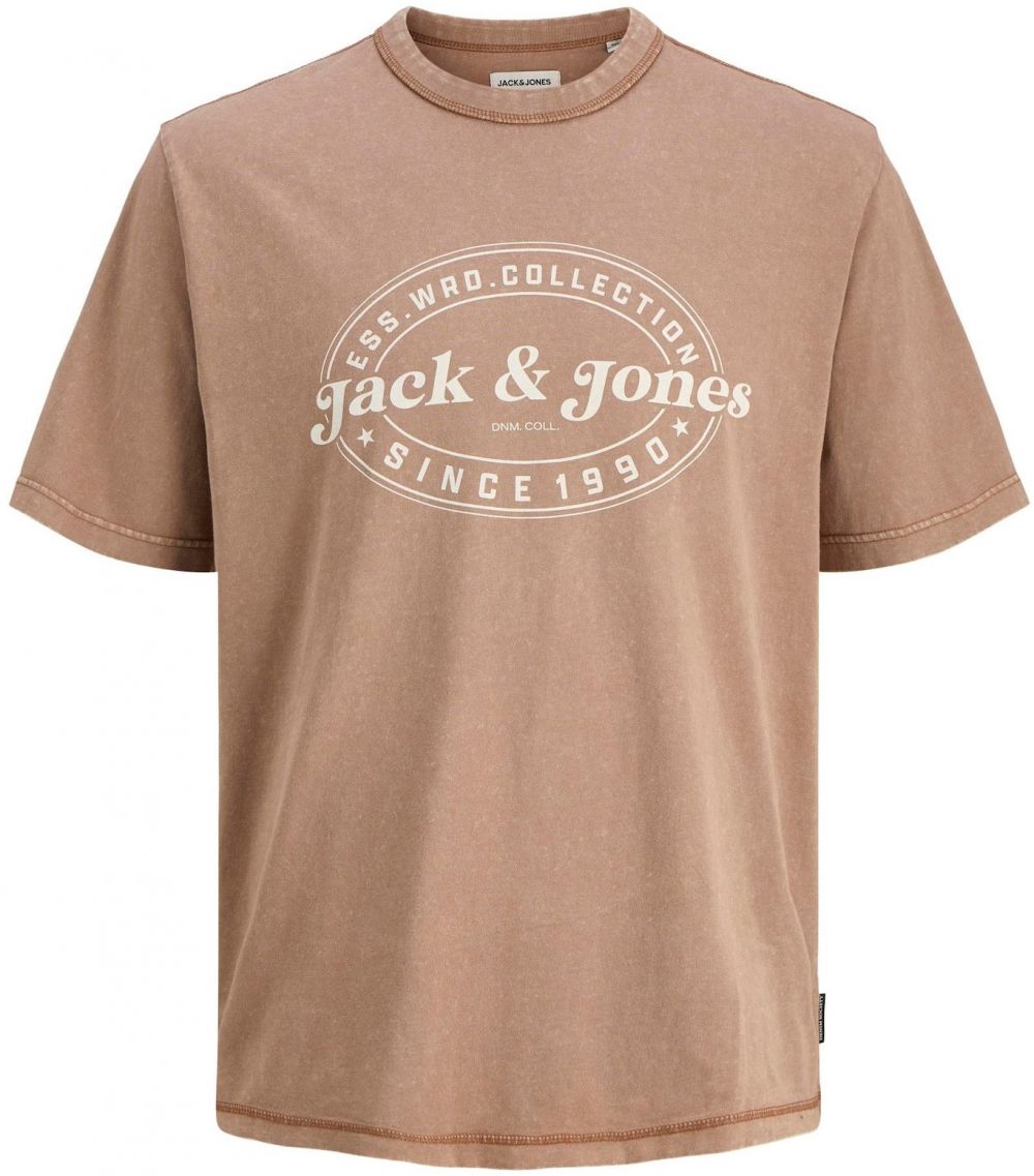 JACK & JONES Tričko 'JJEDover'  svetlohnedá / šedobiela