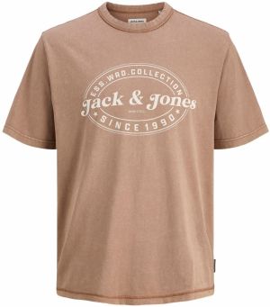 JACK & JONES Tričko 'JJEDover'  svetlohnedá / šedobiela
