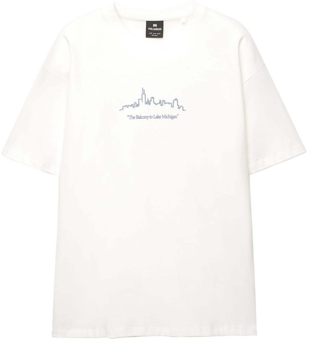 Pull&Bear Tričko 'CHICAGO'  zafírová / biela