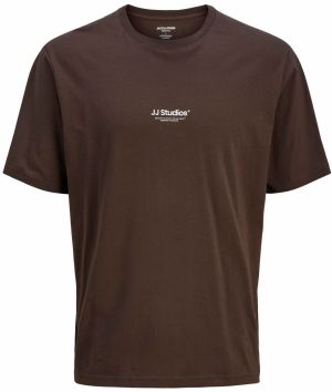 JACK & JONES Tričko 'JJESOHO'  tmavohnedá / biela