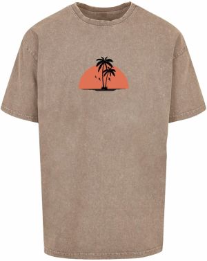 Merchcode Tričko 'Summer - Beach'  svetlohnedá / oranžová / čierna