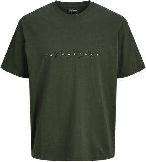 JACK & JONES Tričko 'JJEStar'  tmavozelená / biela