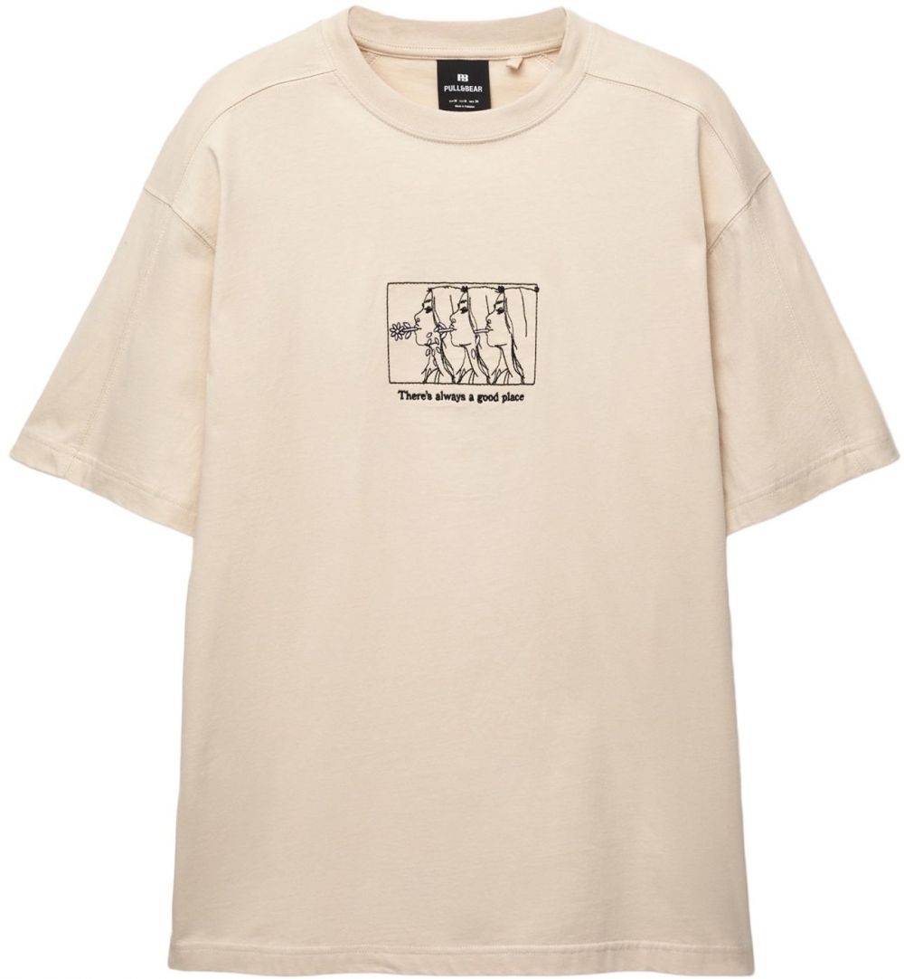 Pull&Bear Tričko  piesková / ružová / čierna