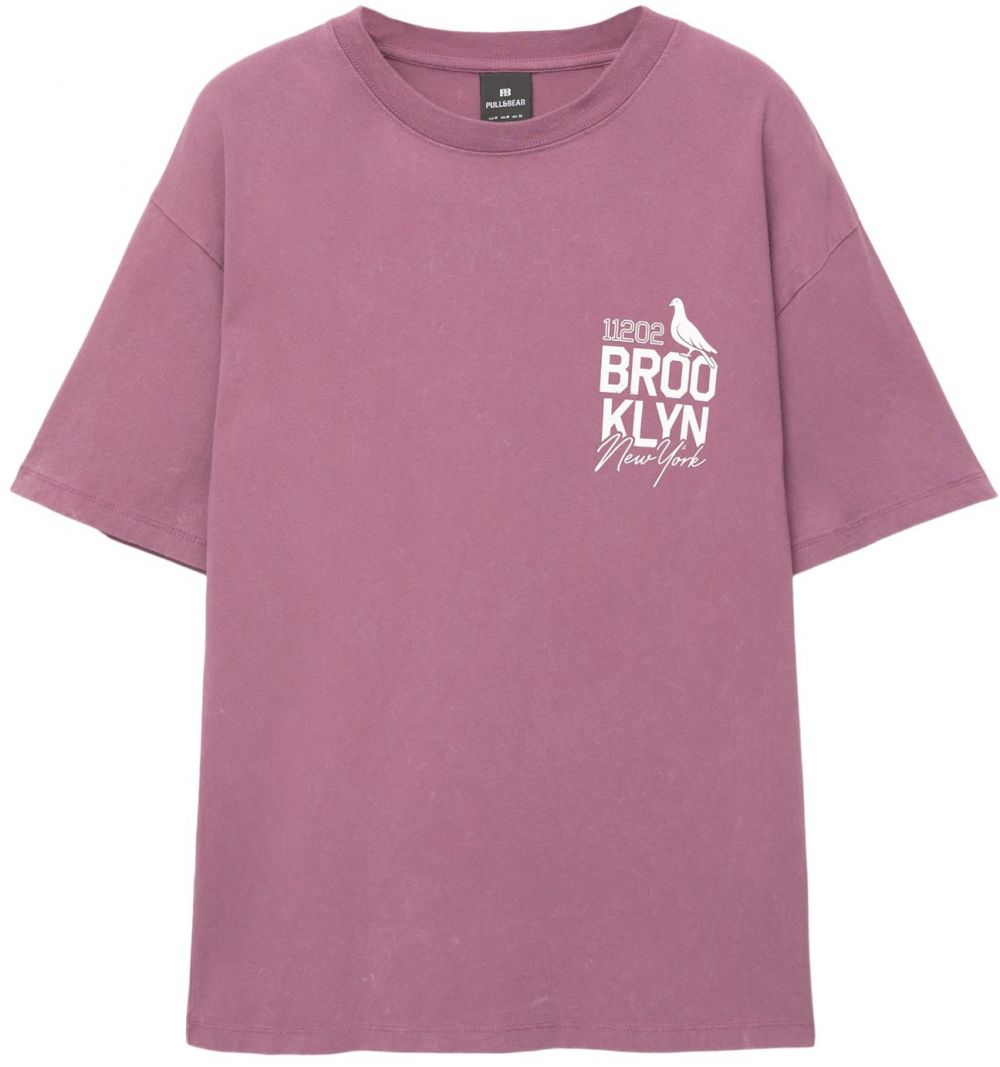 Pull&Bear Tričko 'BROOKLYN'  orchideová / biela